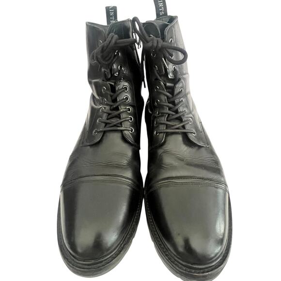 AllSaints Piero Combat Ankle Boots •EU 46/US 13• Black Leather Zipper $349 main image 4